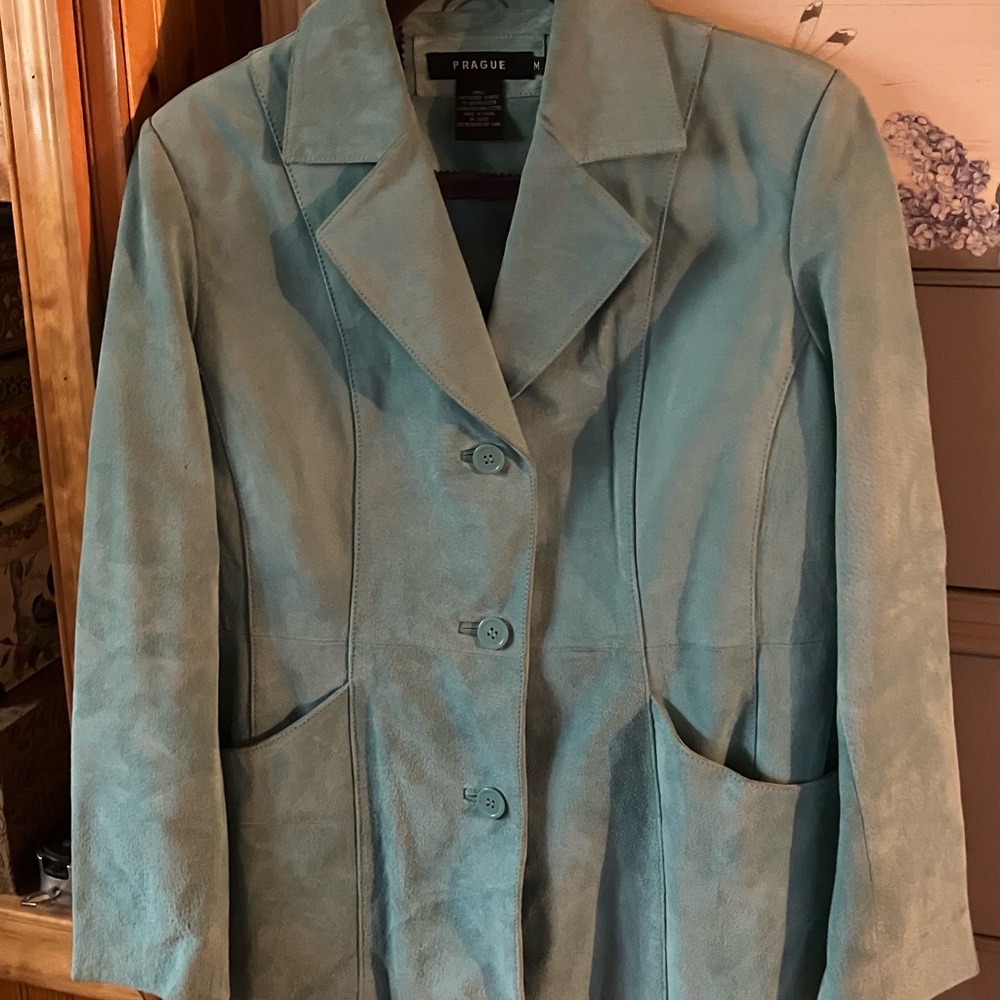Prague Light Teal or Turquoise Suede Jacket